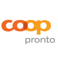 Das Logo von Coop Pronto zeigt den Schriftzug in Orange und Grau.