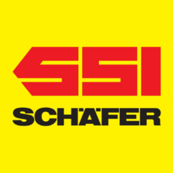Das Logo der SSI Schäfer auf gelbem Hintergrund.