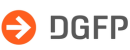 Logo des Personalcontrolling Dienstleisters DGFP mit orangefarbenem Pfeilsymbol.