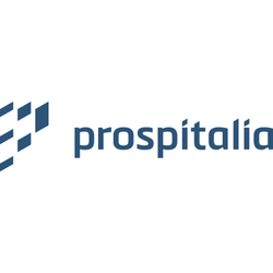Das Logo von Prospitalia mit einem stilisierten blauen Grafiksymbol auf weißem Hintergrund.